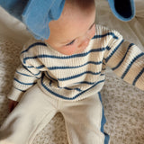 Knit Striped Pants  - Cream & Denim Blue