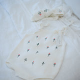 Floral Embroidery Romper + Bow - White