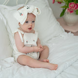 Floral Embroidery Romper + Bow - White