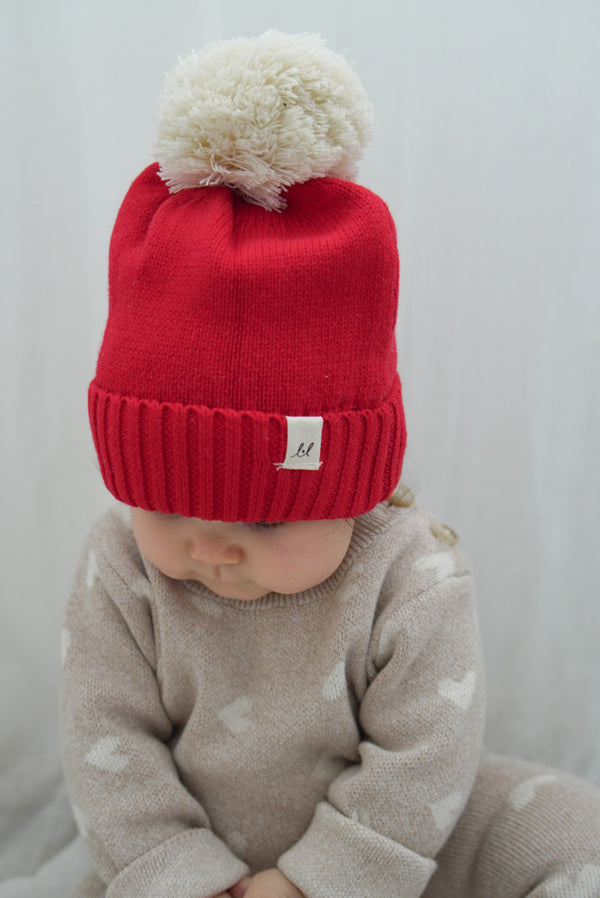 Luna + Luca Pom Beanie - Red