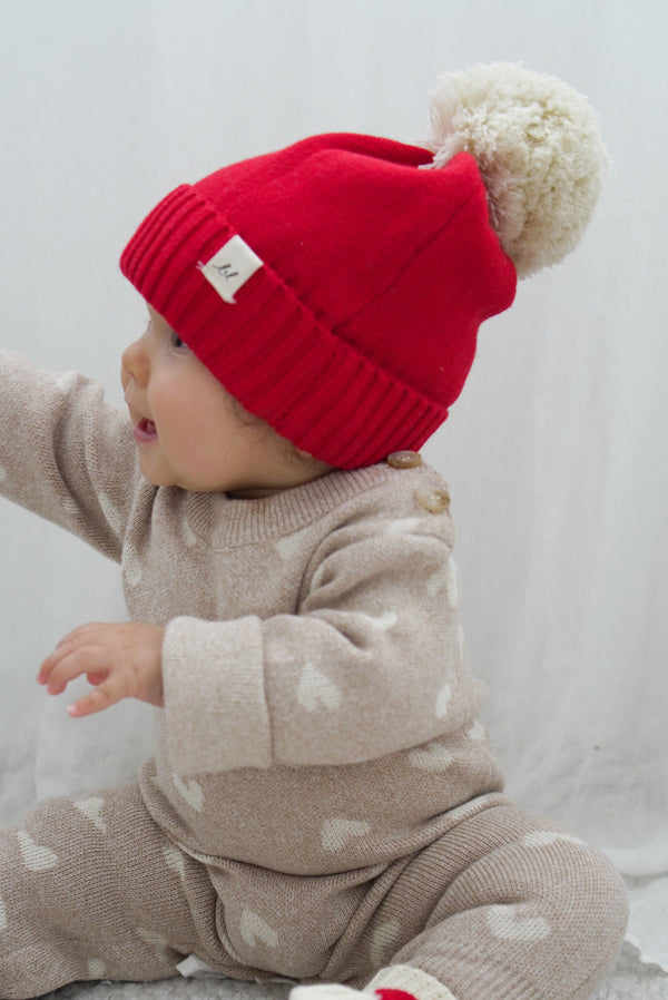 Luna + Luca Pom Beanie - Red