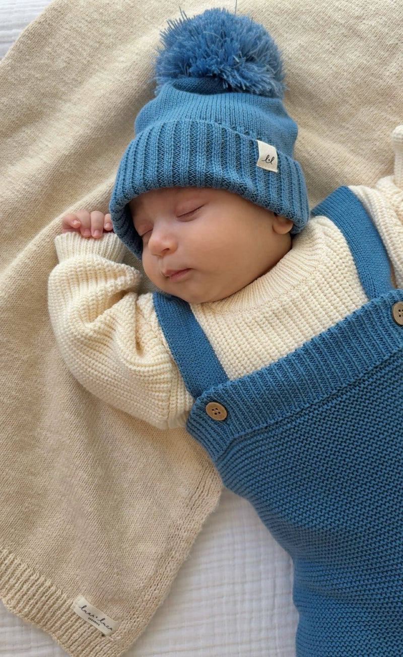 Luna + Luca Pom Beanie - Denim Blue