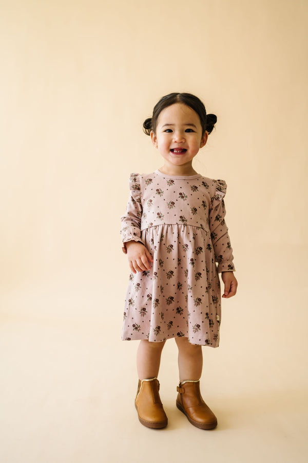 Organic Ruffle Dress - Rose Ditsy