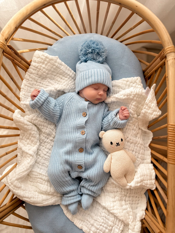 Classic Chunky Knit Jumpsuit - Powder Blue