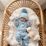 Classic Chunky Knit Jumpsuit - Powder Blue