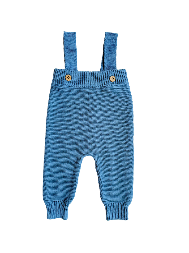 High-Waisted Knit Suspenders - Denim Blue