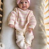 Chunky Knit Striped Sweater - Powder Pink