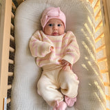 Knit Striped Pants  - Powder Pink Stripes