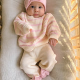 Chunky Knit Striped Sweater - Powder Pink