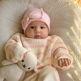 Chunky Knit Striped Sweater - Powder Pink