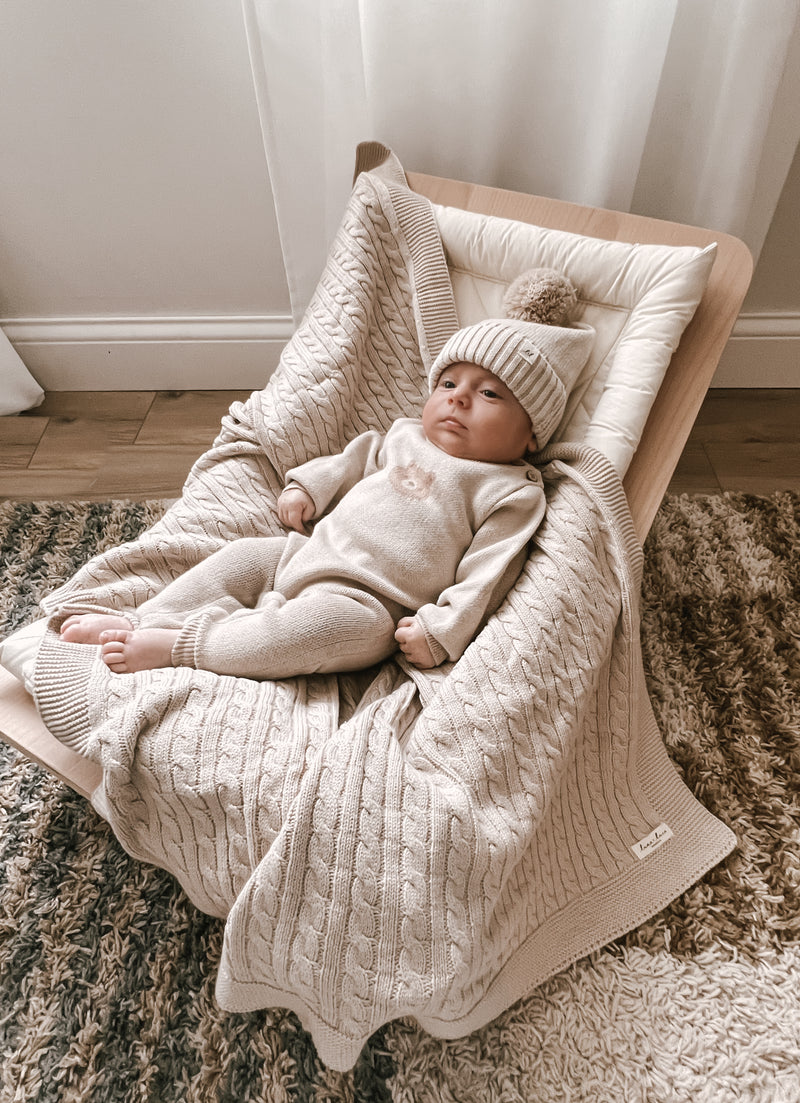 Luna + Luca Cable Knit Baby Blanket - Beige