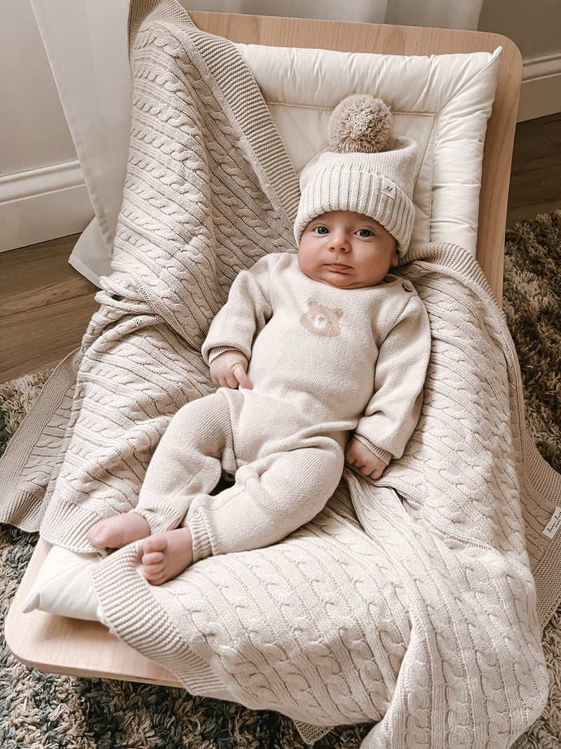 Luna + Luca Cable Knit Baby Blanket - Beige