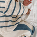 Knit Striped Pants  - Cream & Denim Blue