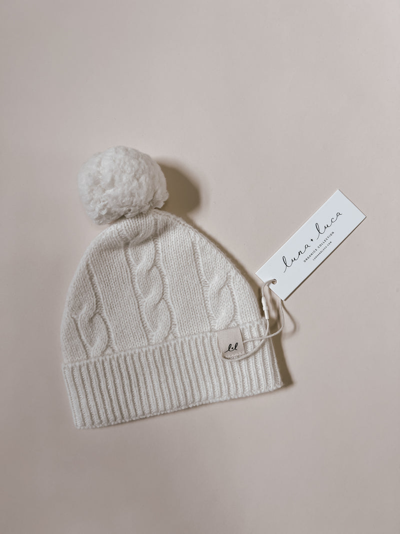 Luna + Luca Cable Knit Pom Beanie - Off-White