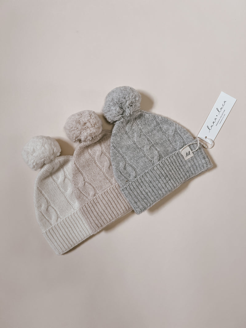 Luna + Luca Cable Knit Pom Beanie - Off-White