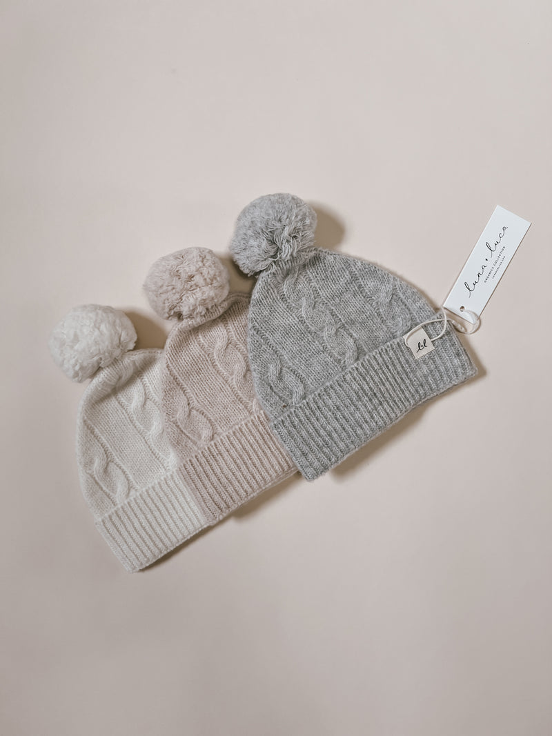 Beige Scalloped Pom Pom Beanie | Hobby Beige Scalloped Pom Pom Beanie | Hobby