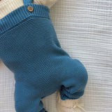 High-Waisted Knit Suspenders - Denim Blue