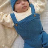 High-Waisted Knit Suspenders - Denim Blue