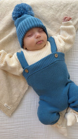 High-Waisted Knit Suspenders - Denim Blue