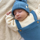 High-Waisted Knit Suspenders - Denim Blue