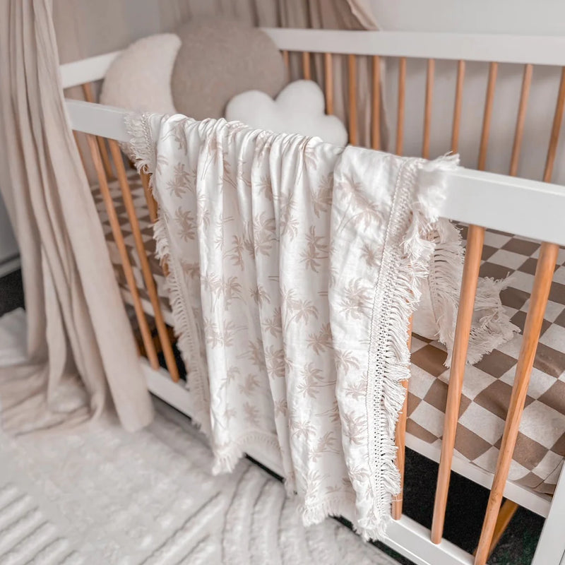 3 Little Crowns Fringe Swaddle Blanket Palm Tree Luna Luca