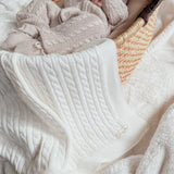 Luna + Luca Cable Knit Baby Blanket - White
