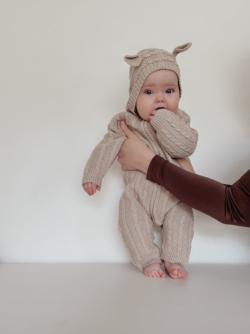 Luna + Luca Baby Bear Jumpsuit - Heather Beige