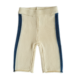 Knit Striped Pants  - Cream & Denim Blue