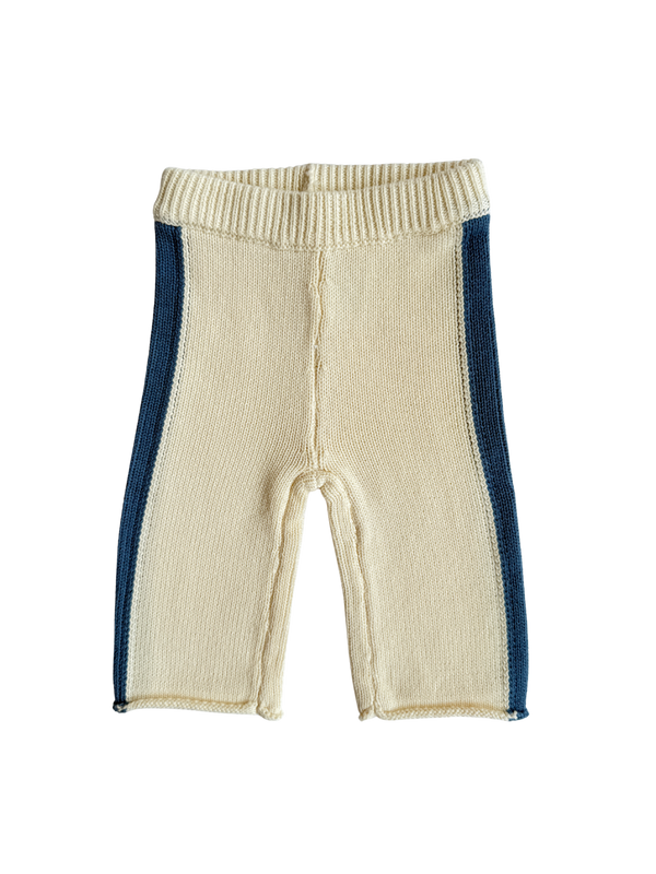 Knit Striped Pants  - Cream & Denim Blue