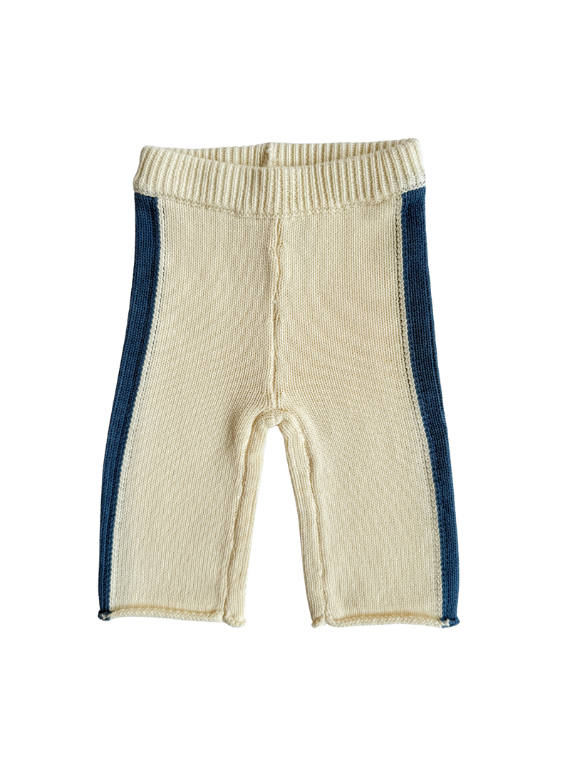 Knit Striped Pants  - Cream & Denim Blue