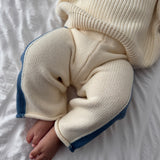 Knit Striped Pants  - Cream & Denim Blue