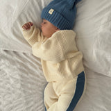 Knit Striped Pants  - Cream & Denim Blue