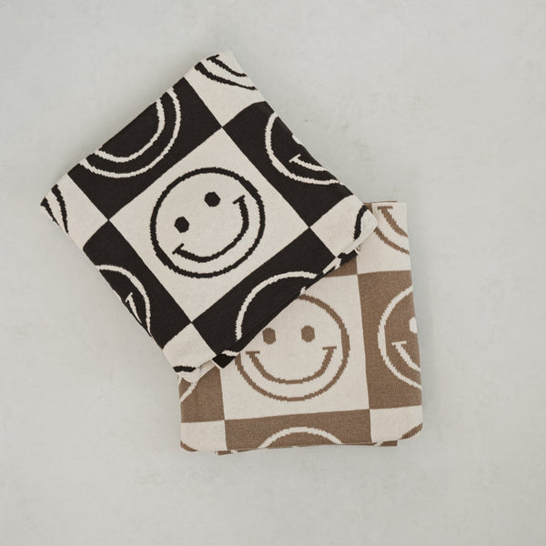 Atlas Grey Smiley Knit Blanket