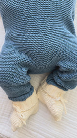 High-Waisted Knit Suspenders - Denim Blue