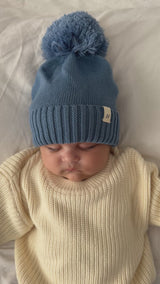 Luna + Luca Pom Beanie - Denim Blue