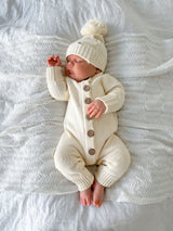 3 Little Crowns Knit Jumpsuit - Vanilla