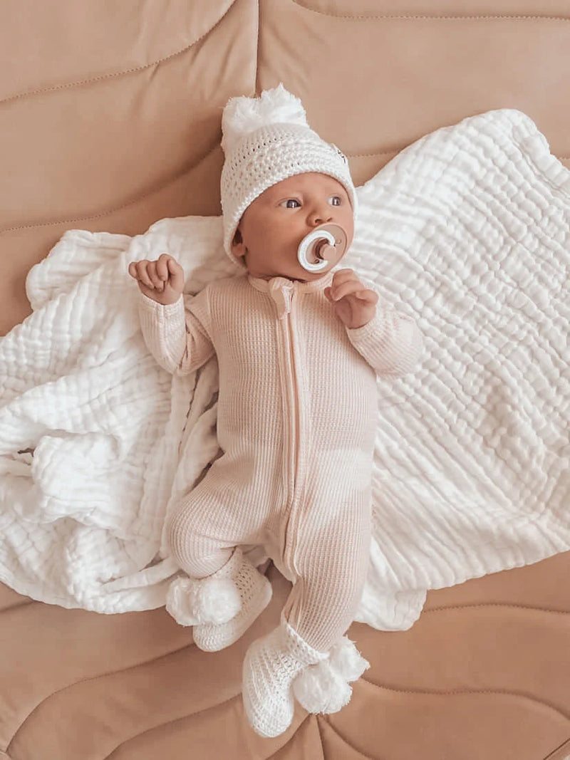 3 Little Crowns My First Beanie Booties Set Ivory Luna Luca